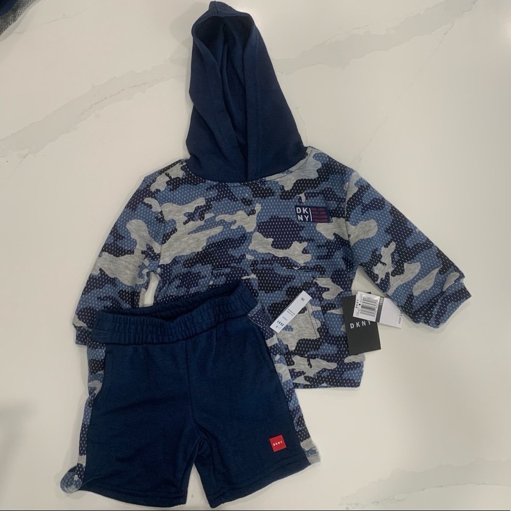 NWT DKNY Blue Camo Hoodie and Short Set (18M)